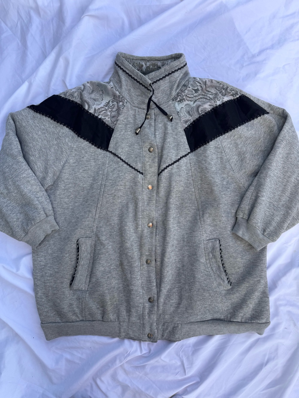Vintage 90s Gray Bomber Jacket with Black Accents and Paisley - Current Seen